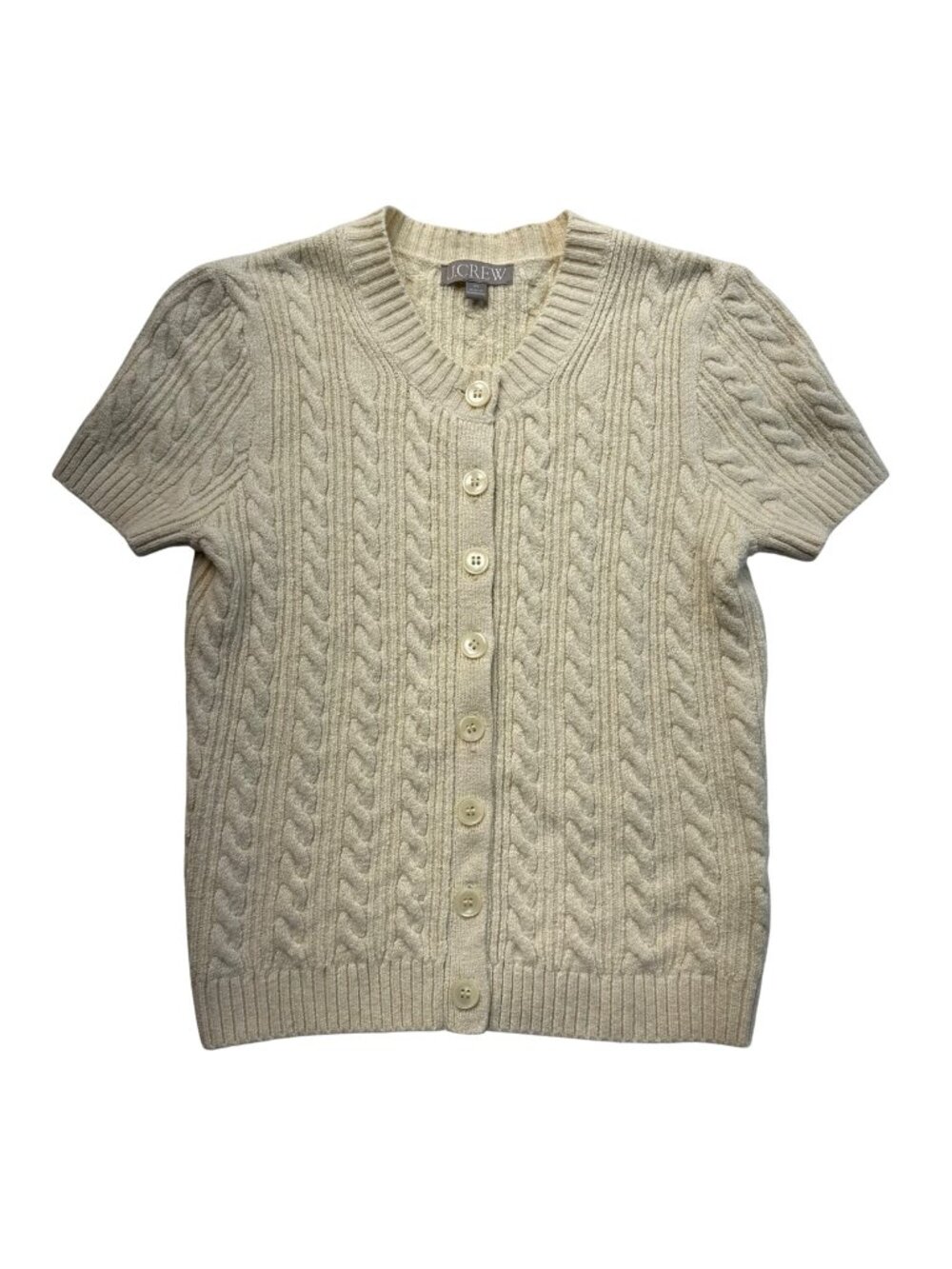 J Crew Cable Knit Short Sleeve Cardigan Top Womens Size XS Cream Classic Preppy
